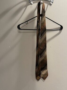 Brown Geometric Salvatorre Ferragamo Mens Neck Tie Silk